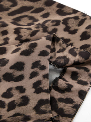 Flowy leopard print maxi skirt with a brown and black animal print pattern.