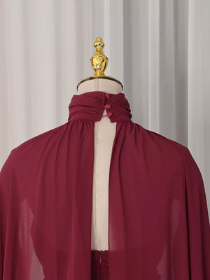 Ruched Halter Neck Cape Maxi Dress in Red, alternate angle