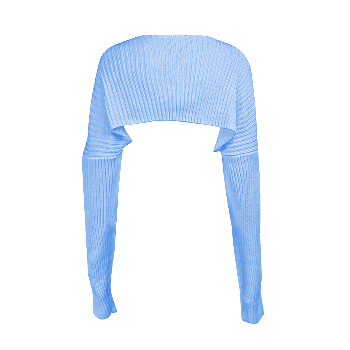 Ribbed knit shrug with extended sleeves in Misty Blue