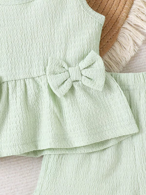 Children's Bow Tank And Shorts Set in Light Green, model styling view