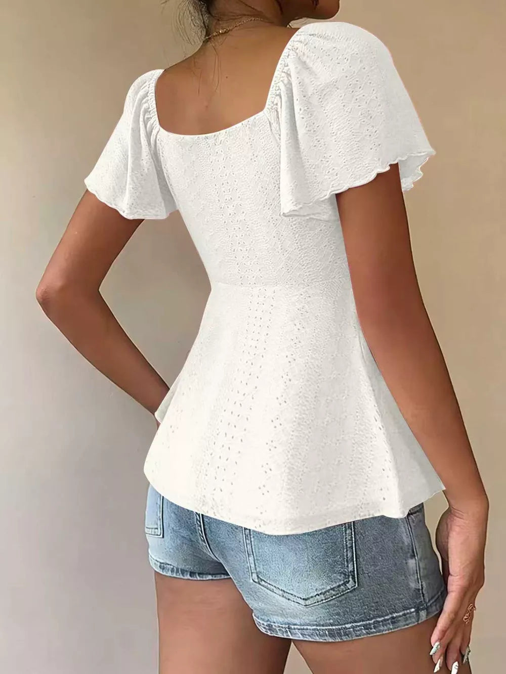 Ruched Flutter Sleeve Peplum Top in Yellow, side view
