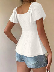 Ruched Flutter Sleeve Peplum Top in Yellow, side view