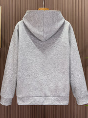 Men's gray zippered long-sleeve hoodie with a hood and ribbed cuffs and hem.