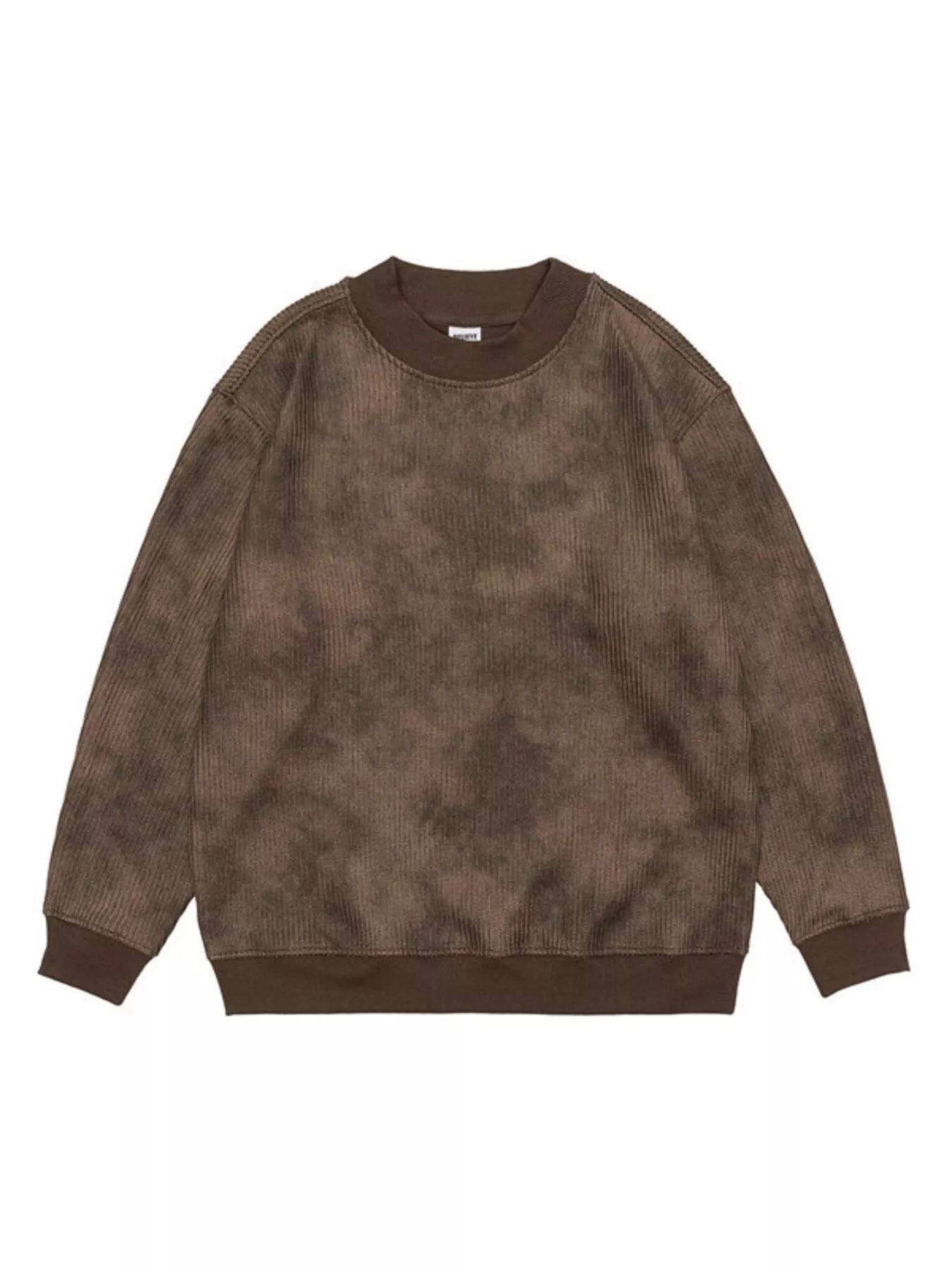 Oversized round-neck sweatshirt in coffee corduroy with a tie-dye effect.