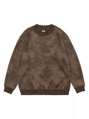 Oversized round-neck sweatshirt in coffee corduroy with a tie-dye effect.