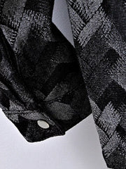 Men's Geometric Patterned Denim Jacket in Black, model styling view