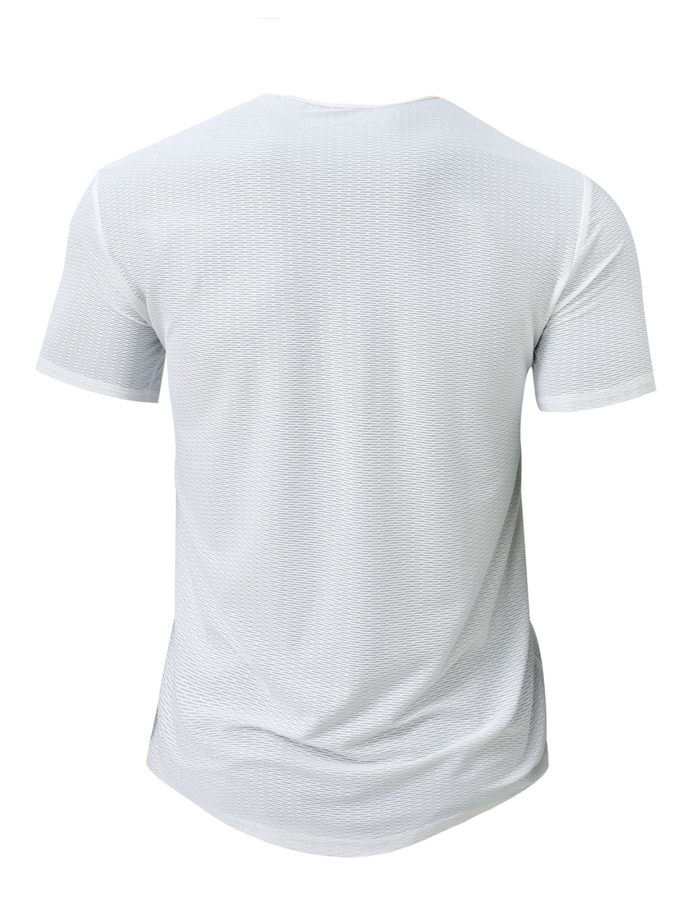 White men's active t-shirt with crew neck and short sleeves, featuring a breathable textured fabric.