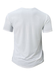 White men's active t-shirt with crew neck and short sleeves, featuring a breathable textured fabric.