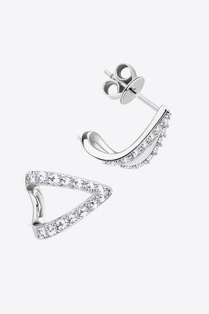 Silver geometric moissanite open-hoop earrings with pavé-set stones.