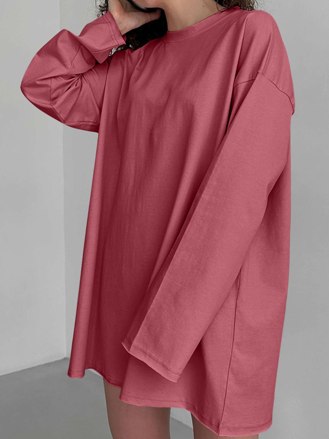 Oversized cotton jersey top in Deep Rose with long sleeves and a relaxed fit.