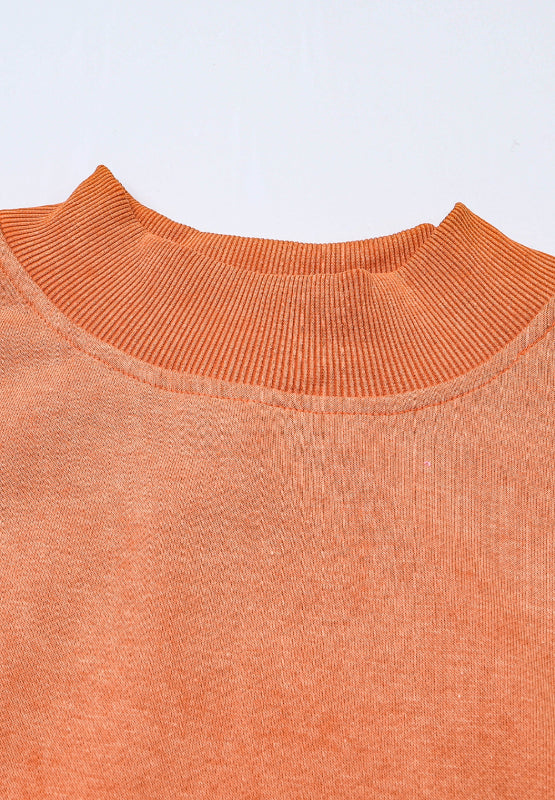 Acid wash mock neck sweatshirt in Sherbet with ribbed collar detail.