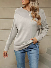 Ribbed Knit Dropped Shoulder Sweater in Light Gray, view 11