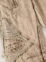 Men's Distressed Wide-leg Jeans Plus Size in Khaki, back view