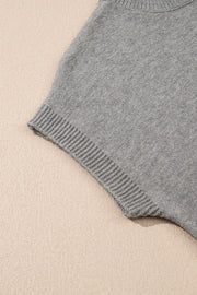 Gray knit top with ribbed hem detail