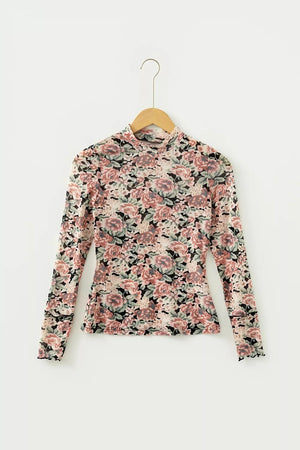 Multicolour Retro Floral Ruffle Tank Top in Floral, model styling view
