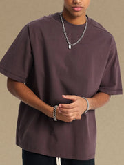Boxy cut t-shirt in mauve with a crew neck and short sleeves.