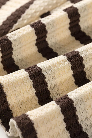 Stripe Patchwork Ribbed Cuff Pullover Sweatshirt in Beige, view 13