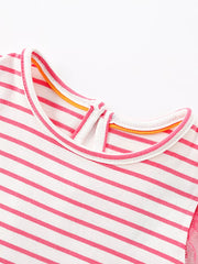 Toddler striped dress with pink trim and a keyhole back detail.