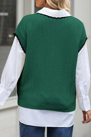 Textured Knit Sleeveless Sweater Vest in Dark Green, fabric detail