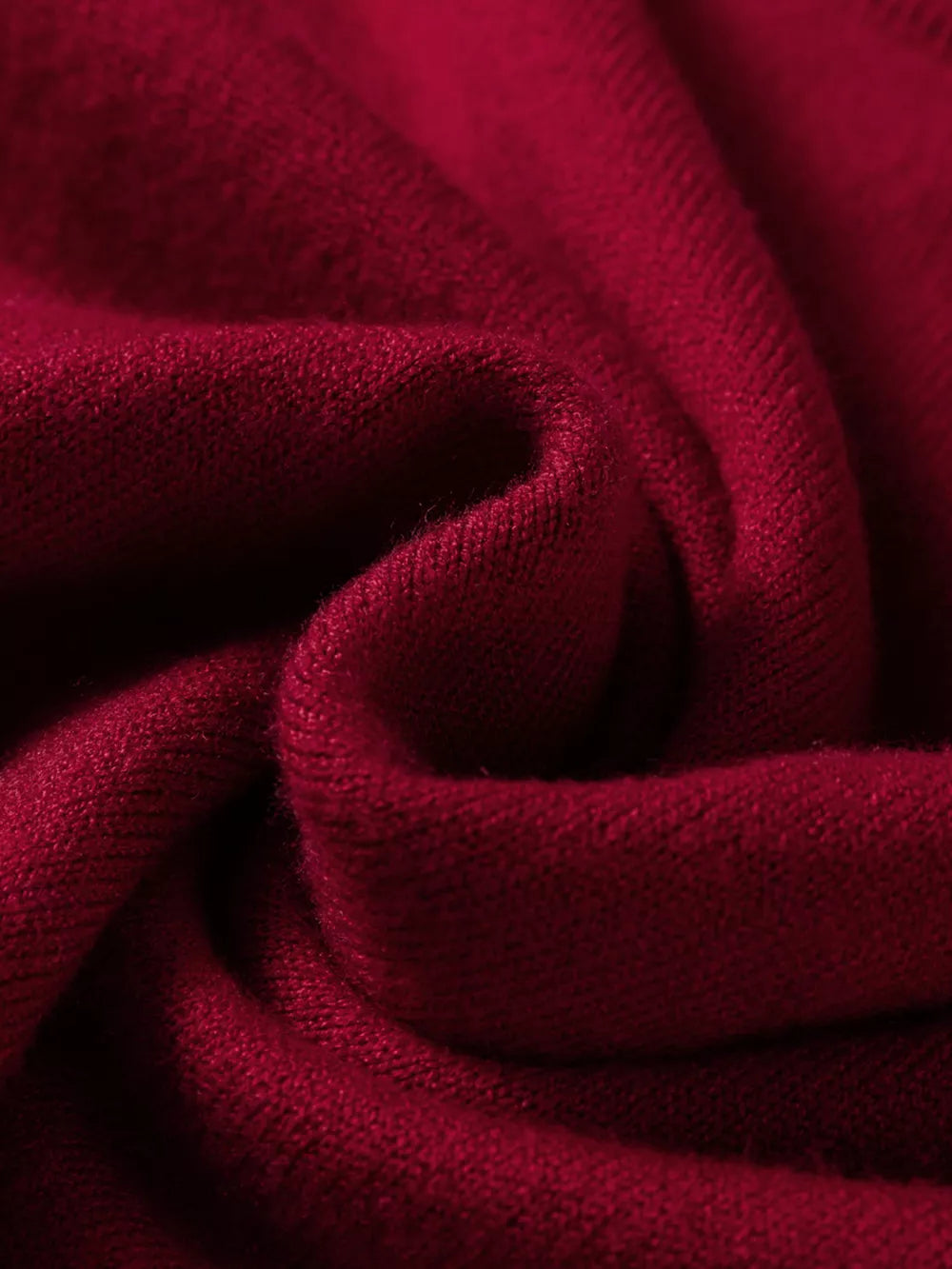 Burgundy crew neck cap sleeve sweater fabric detail
