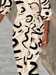 Abstract Print Wrap Midi Dress in Scarlet, side view