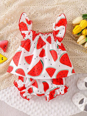 Children's Ruffled Printed Tank And Shorts Set in Shell, back view