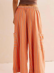 Coastal Stripe Cargo Culottes in Tangerine with side cargo pockets and elastic waist.