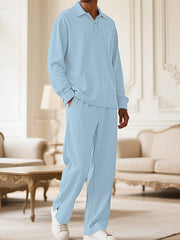 Men's Textured Long Sleeve Top And Pants Set, side view