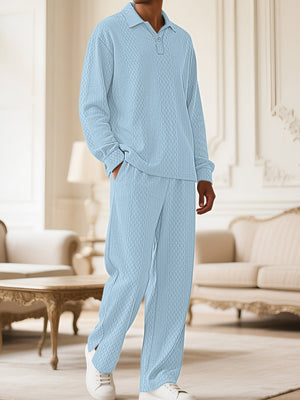 Men's Textured Long Sleeve Top And Pants Set, side view