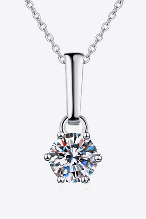 Silver solitaire moissanite pendant necklace with fine chain
