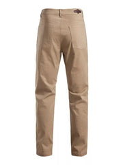 Khaki cotton sweatpants with classic fit and back pockets.