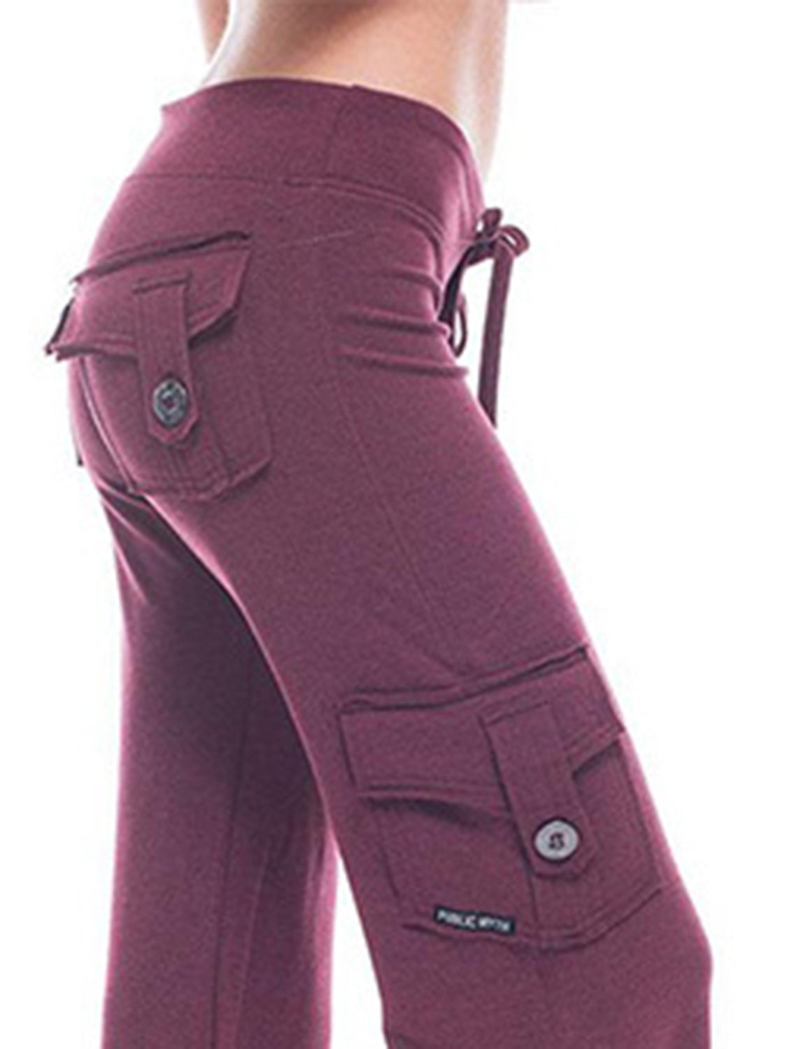 Wine cargo-inspired wide-leg drawstring trousers with button-flap pockets.