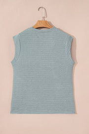 Textured crew neck t-shirt with cap sleeves in air force blue