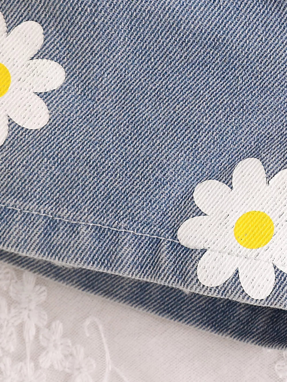 Children's Daisy Print Cami And Denim Shorts Set in Yellow, model styling view