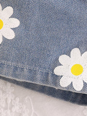 Children's Daisy Print Cami And Denim Shorts Set in Yellow, model styling view