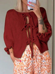Tie-front Cropped Cardigan in Yellow, close-up detail