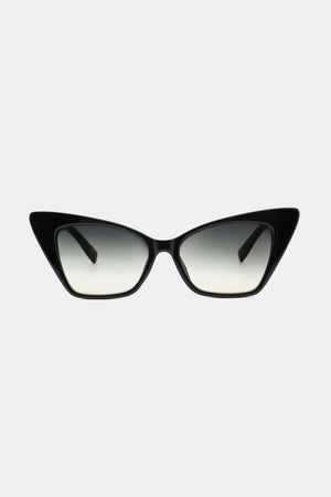 Black cat-eye sunglasses with sharp angular frames and gradient lenses