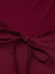Wine red t-shirt with lace trim and tie-front detail