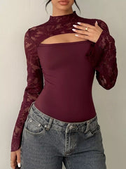 Intricate Lace Cut-out Bodysuit With Flare Sleeves