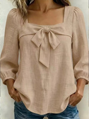 Full Size Bow Front Square Neck Blouse Plus Size, alternate angle
