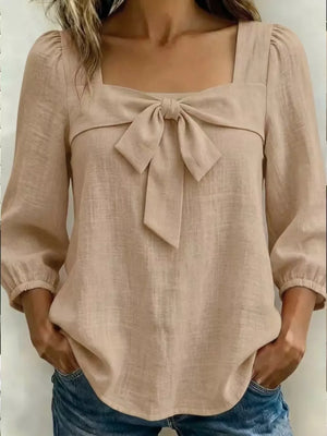 Full Size Bow Front Square Neck Blouse Plus Size, alternate angle