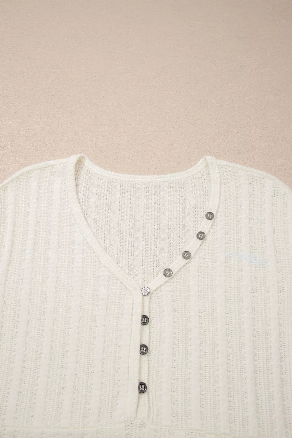 Textured white maternity V-neck t-shirt with button details