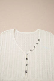 Textured white maternity V-neck t-shirt with button details