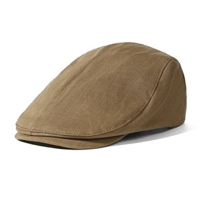 Premium cotton newsboy cap in tan, a casual flat cap for men.