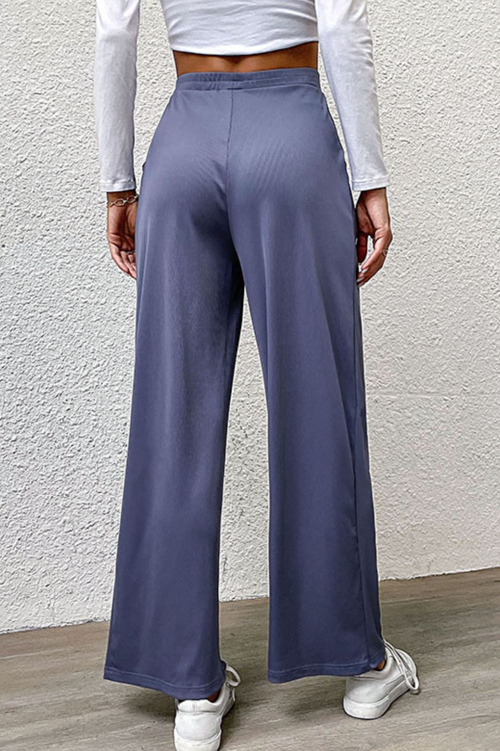 Steel wide-leg pleated front trousers with a comfortable, casual fit.
