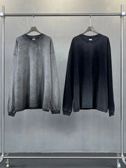 Vintage wash oversized crewneck sweatshirts in gray and black, long sleeve, casual fit.