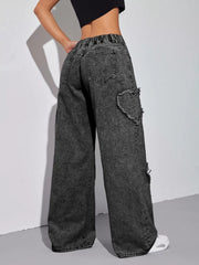 Heart Applique Wide-leg Jeans