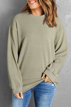 Textured ribbed crewneck pullover in Sage, a casual long-sleeve sweater.