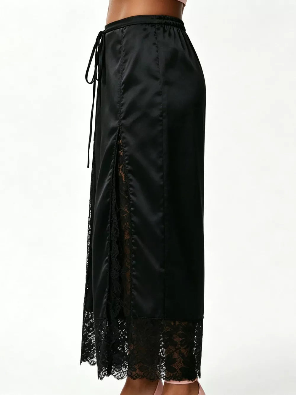 Lace Trim Wide-leg Cropped Pants in White, view 16