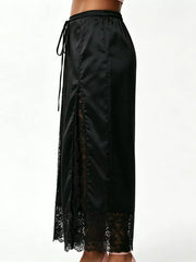 Lace Trim Wide-leg Cropped Pants in White, view 16